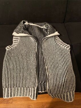 Striped Knit Zip-Front Vest in Black & White